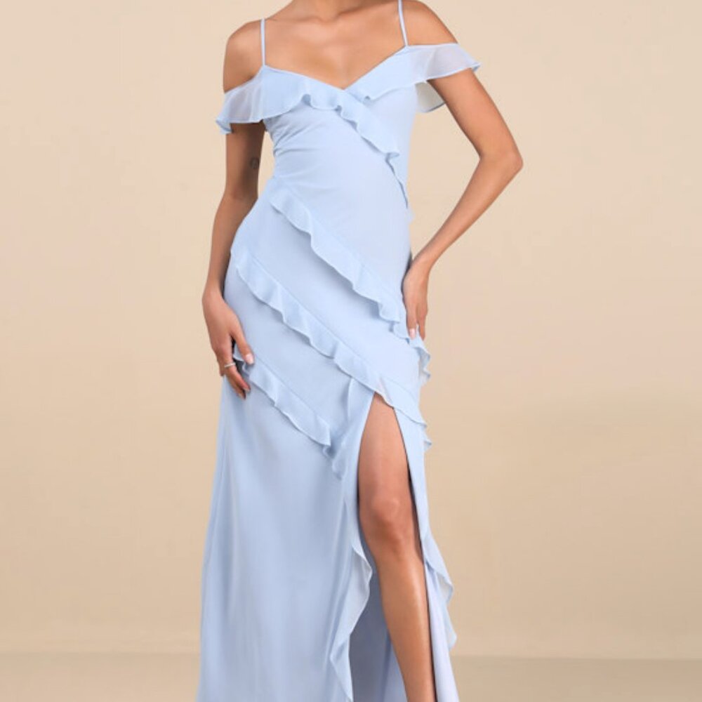 Lulus Elara Light Blue Ruffled Maxi Dress - Size S